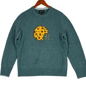 Bonobos Wool Sweater Mens Medium Green Cookie Graphic Crew Neck Casual Novelty